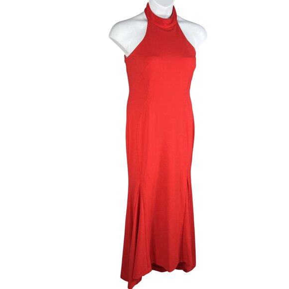 Calvin Klein Womens 8 Red Mock Neck Maxi Dress Tie Minimalist Fairy Formal Event - Picture 8 of 16